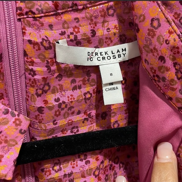 Derek Lam 10 Crosby Floral Mini Shift Dress with Lace Inserts in Pink Metallic - Picture 10 of 14